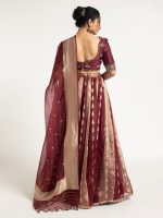 Burgundy Tissue Silk Lehenga ( Set of 3 ) - Image 6