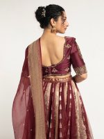 Burgundy Tissue Silk Lehenga ( Set of 3 ) - Image 7