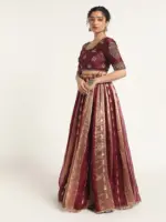 Burgundy Tissue Silk Lehenga ( Set of 2 ) - Image 3