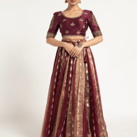 Burgundy Tissue Silk Lehenga ( Set of 2 )