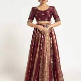Burgundy Tissue Silk Lehenga ( Set of 2 )