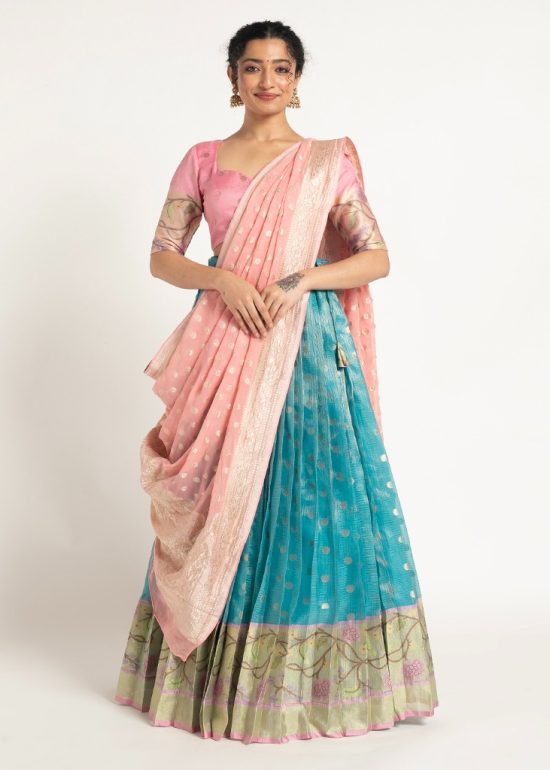 Blue Kota Silk Lehenga Set of 3