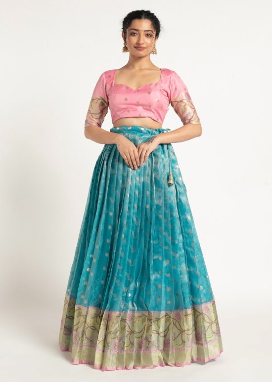 Blue Kota Silk Lehenga Set of 2