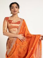 Orange Tissue Silk Lehenga Set of 3 - Image 2