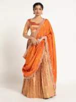 Orange Tissue Silk Lehenga Set of 3