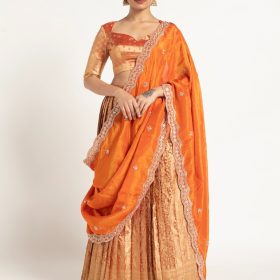 Orange Tissue Silk Lehenga Set of 3