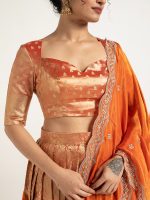 Orange Tissue Silk Lehenga Set of 3 - Image 3