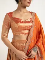 Orange Tissue Silk Lehenga Set of 3 - Image 3