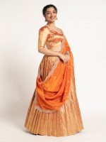 Orange Tissue Silk Lehenga Set of 3 - Image 6