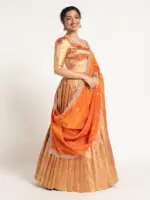 Orange Tissue Silk Lehenga Set of 3 - Image 6