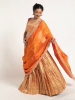 Orange Tissue Silk Lehenga Set of 3 - Image 4