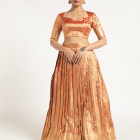 Orange Tissue Silk Lehenga Set of 2