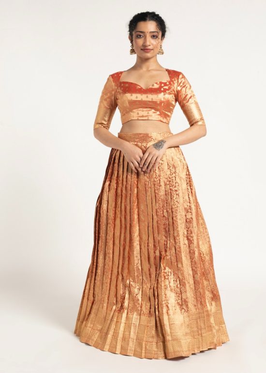Orange Tissue Silk Lehenga Set of 2