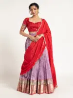 Purple Kota Silk Lehenga Set of 3