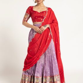 Purple Kota Silk Lehenga Set of 3