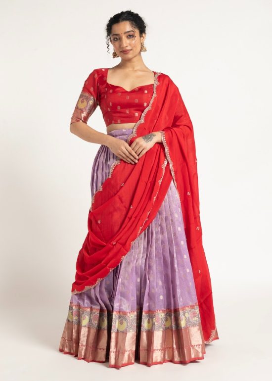 Purple Kota Silk Lehenga Set of 3