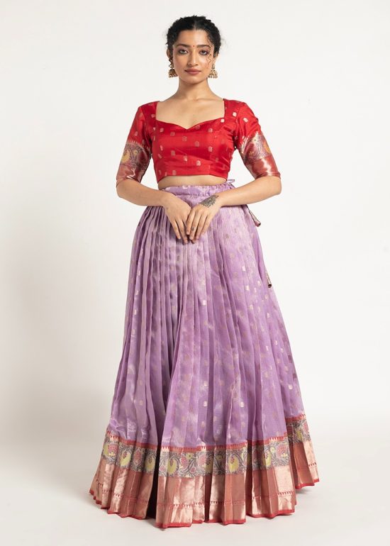 Purple Kota Silk Lehenga Set of 2