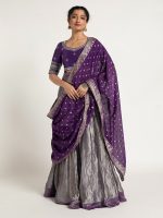 Purple Tissue Silk Lehenga Set of 3