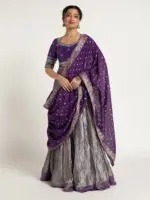 Purple Tissue Silk Lehenga Set of 3
