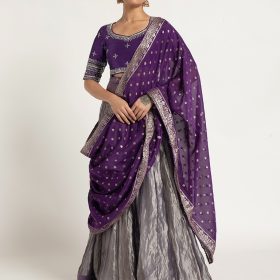 Purple Tissue Silk Lehenga Set of 3