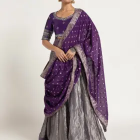 Purple Tissue Silk Lehenga Set of 3