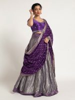 Purple Tissue Silk Lehenga Set of 3 - Image 6