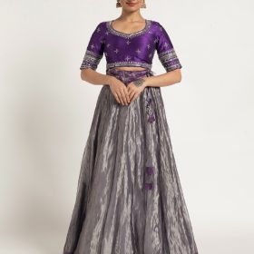 Purple Tissue Silk Lehenga Set of 2