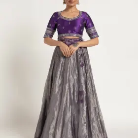 Purple Tissue Silk Lehenga Set of 2