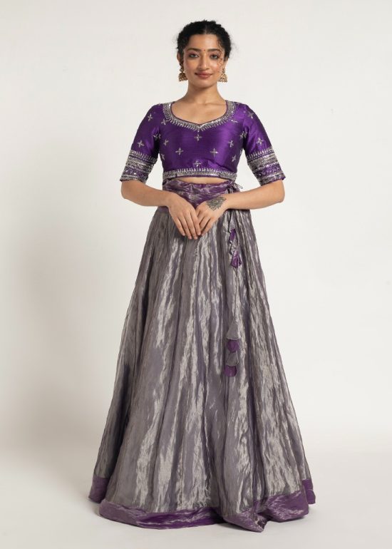 Purple Tissue Silk Lehenga Set of 2