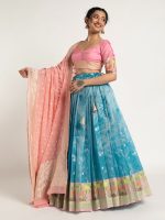 Blue Kota Silk Lehenga Set of 3 - Image 2