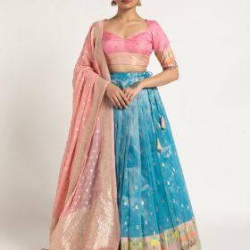 Blue Kota Silk Lehenga Set of 3