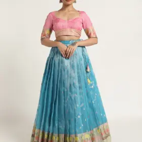 Blue Kota Silk Lehenga Set of 2