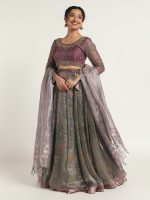 Blue Printed Tissue Silk Lehenga Set of 3 - Image 7
