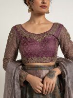 Blue Printed Tissue Silk Lehenga Set of 3 - Image 4