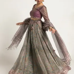 Blue Printed Tissue Silk Lehenga Set of 3