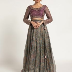 Blue Printed Tissue Silk Lehenga Set of 2