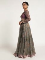 Blue Printed Tissue Silk Lehenga Set of 2 - Image 2