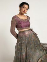 Blue Printed Tissue Silk Lehenga Set of 2 - Image 3