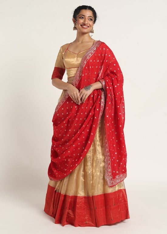 Gold Tissue Silk Lehenga Set of 3