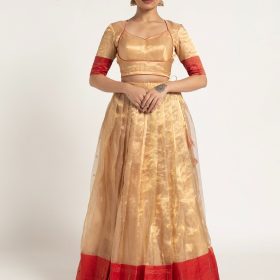 Gold Tissue Silk Lehenga Set of 2