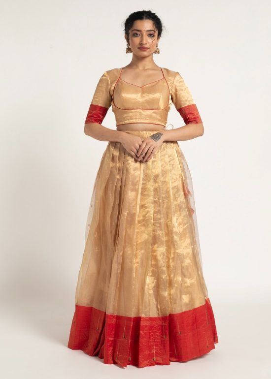 Gold Tissue Silk Lehenga Set of 2