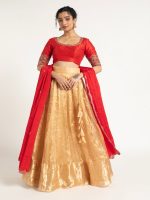 Champagne Gold Tissue Silk Lehenga Set of 3
