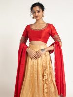 Champagne Gold Tissue Silk Lehenga Set of 3 - Image 2