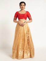 Champagne Gold Tissue Silk Lehenga Set of 2