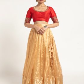 Champagne Gold Tissue Silk Lehenga Set of 2