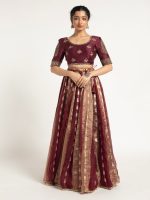 Burgundy Tissue Silk Lehenga ( Set of 2 ) - Image 4