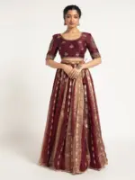 Burgundy Tissue Silk Lehenga ( Set of 2 ) - Image 4