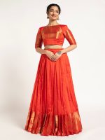 Orange Handloom Silk Lehenga ( Set of 2 )