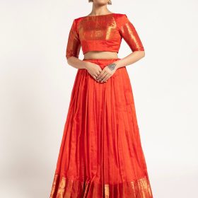 Orange Handloom Silk Lehenga ( Set of 2 )