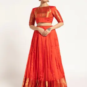 Orange Handloom Silk Lehenga ( Set of 2 )